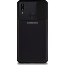 KZY Samsung Galaxy A10S Kapak Lensi Açılır Kapanır Kamera Korumalı Silikon Kılıf Siyah