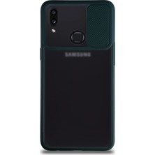 KZY Samsung Galaxy A10S Kapak Lensi Açılır Kapanır Kamera Korumalı Silikon Kılıf Yeşil