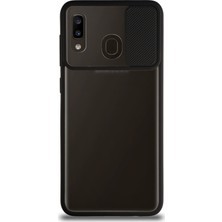 KZY Samsung Galaxy A20 Kapak Lensi Açılır Kapanır Kamera Korumalı Silikon Kılıf Siyah