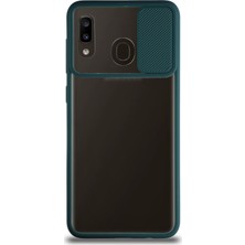 KZY Samsung Galaxy A20 Kapak Lensi Açılır Kapanır Kamera Korumalı Silikon Kılıf Yeşil