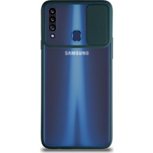 KZY Samsung Galaxy A20S Kapak Lensi Açılır Kapanır Kamera Korumalı Silikon Kılıf Yeşil