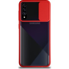 KZY Samsung Galaxy A30S Kapak Lensi Açılır Kapanır Kamera Korumalı Silikon Kılıf Kırmızı
