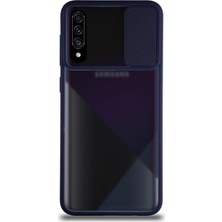KZY Samsung Galaxy A50 Kapak Lensi Açılır Kapanır Kamera Korumalı Silikon Kılıf Lacivert