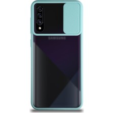 KZY Samsung Galaxy A50 Kapak Lensi Açılır Kapanır Kamera Korumalı Silikon Kılıf Turkuaz