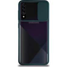 KZY Samsung Galaxy A50 Kapak Lensi Açılır Kapanır Kamera Korumalı Silikon Kılıf Yeşil