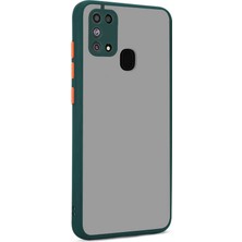 KZY Samsung M31 Kılıf Kamera Korumalı Silikon Kenarlı Düğmeleri Renkli Mat Arka Kapak Koyu Yeşil