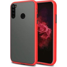 KZY Xiaomi Redmi Note 8 Kılıf Slikon Kenarlı Düğmeleri Renkli Mat Arka Kapak Kırmızı