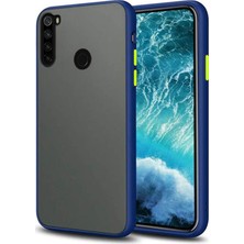 KZY Xiaomi Redmi Note 8 Kılıf Slikon Kenarlı Düğmeleri Renkli Mat Arka Kapak Lacivert