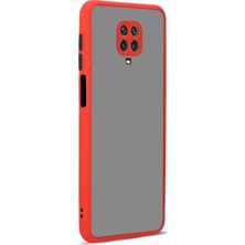 KZY Xiaomi Redmi Note 9 Pro Kılıf Kamera Korumalı Slikon Kenarlı Renkli Düğmeli Mat Arka Kapak Kırmızı