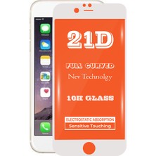 KZY Apple iPhone 6 Plus Beyaz Tam Kaplayan 21D Temperli Ekran Koruyucu Cam Şeffaf
