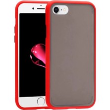 KZY Apple iPhone 7 Plus Kılıf Silikon Kenarlı Renkli Düğmeli Mat Fri Kapak Kırmızı