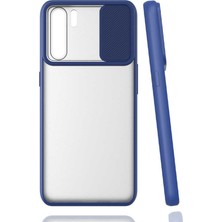 noktaks - Oppo Reno 3 - Kılıf Slayt Sürgülü Arkası Buzlu Lensi Kapak - Lacivert - T16234