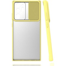 noktaks - Samsung Galaxy Note 20 Ultra - Kılıf Slayt Sürgülü Arkası Buzlu Lensi Kapak - Sarı - T16232