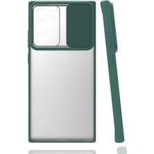 noktaks - Samsung Galaxy Note 20 Ultra - Kılıf Slayt Sürgülü Arkası Buzlu Lensi Kapak - Koyu Yeşil - T16232