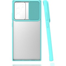 noktaks - Samsung Galaxy Note 20 Ultra - Kılıf Slayt Sürgülü Arkası Buzlu Lensi Kapak - Turkuaz - T16232