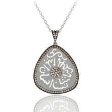 Beyaz Taşlı Allahım Bana Şans İhsan Eyle Dualı Gümüş Kolye