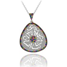 Renkli Taşlı Allahım Bana Şans İhsan Eyle Dualı Gümüş Kolye