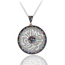 Renkli Taşlı Allahım Bana Huzur İhsan Eyle Dualı Gümüş Kolye