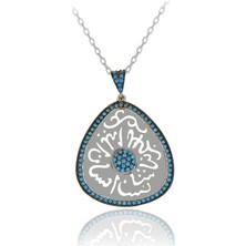 Turkuaz Taşlı Allahım Bana Şans İhsan Eyle Dualı Gümüş Kolye