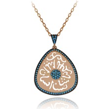 Turkuaz Taşlı Allahım Bana Şans İhsan Eyle Dualı Gümüş Kolye