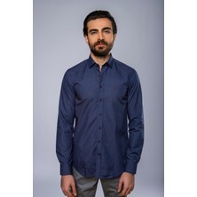 Daniel Bessi Slim Fit Uzun Kollu Desenli Lacivert Erkek Gömlek 506-233