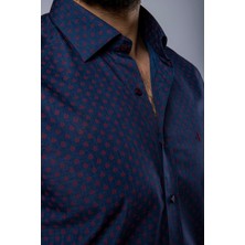 Daniel Bessi Slim Fit Uzun Kollu Desenli Lacivert Erkek Gömlek 506-233