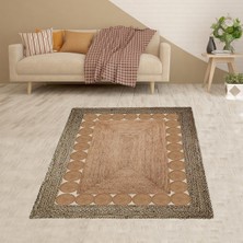 Bona Fortuna Jüt Hasır Kilim Görünümlü Dijital Baskılı Kaymaz Taban Yıkanabilir Modern Salon Halısı ve Yolluk