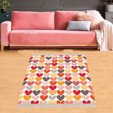 Bona Fortuna Kalp Desenli Şeritli Dijital Baskı Yıkanabilir Kaymaz Taban Modern Salon Halı ve Yolluk