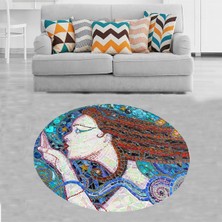 Bona Fortuna Mozaik Desenli Deniz Kızı Dijital Baskı Yıkanabilir Kaymaz Taban Salon Halısı ve Yolluk