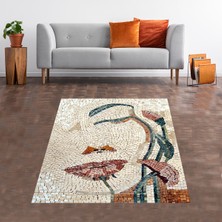 Bona Fortuna Mozaik Desenli Portre Dijital Baskı Yıkanabilir Kaymaz Taban Salon Halısı ve Yolluk