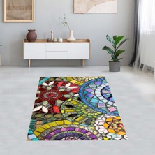Bona Fortuna Mozaik Mandala Desenli Renk Geçişli Dijital Baskı Yıkanabilir Kaymaz Taban Salon Halısı ve Yolluk