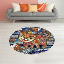 Bona Fortuna Mozaik Renk Geçişli Kedi Desenli Dijital Baskı Yıkanabilir Kaymaz Taban Salon Halısı ve Yolluk
