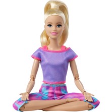 Barbie Sonsuz Hareket Bebeği, Mor Renkli Spor Kıyafeti ile Sarışın, Uzun Saçlı Bebek Gxf04