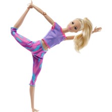 Barbie Sonsuz Hareket Bebeği, Mor Renkli Spor Kıyafeti ile Sarışın, Uzun Saçlı Bebek Gxf04