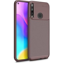 Case 4U Huawei P40 Lite E Kılıf Rugged Armor Karbon Desenli Lüx Negro Silikon Arka Kapak Kahverengi