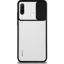 CaseArt Huawei P30 Lite Kapak Lensi Açılır Kapanır Kamera Korumalı Silikon Kılıf - Siyah