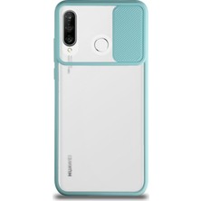 CaseArt Huawei P30 Lite Kapak Lensi Açılır Kapanır Kamera Korumalı Silikon Kılıf - Turkuaz