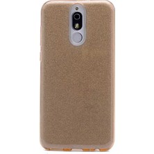 noktaks - Huawei Mate 10 Lite - Kılıf Simli Koruyucu Shining Silikon - Gold - T3485