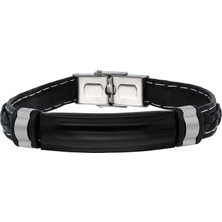 Chavin Siyah Ip Kaplama Çelik Deri Erkek Bileklik EI39SY