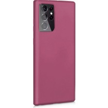 Gpack Samsung Galaxy S21 Ultra 5G Kılıf Premier Silikon+Full Ekran Koruyucu Mürdüm