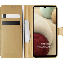 Microsonic Samsung Galaxy A12 Kılıf Delux Leather Wallet Gold