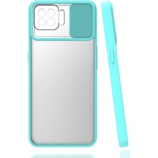 noktaks - Oppo Reno 4 Lite - Kılıf Slayt Sürgülü Arkası Buzlu Lensi Kapak - Turkuaz - T16238