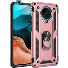 Tekno Grup Xiaomi Redmi K30 Pro Kılıf Çift Katmanlı Yüzüklü Manyetik Vega Kapak + Tam Kaplayan 6D Nano Ekran Koruyucu Rose