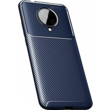 Tekno Grup Xiaomi Redmi K30 Pro Kılıf Karbon Desenli Lux Neyro Silikon + Tam Kaplayan 6D Nano Ekran Koruyucu Lacivert