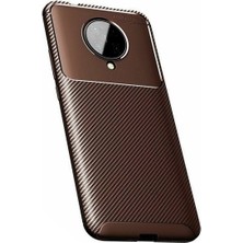 Tekno Grup Xiaomi Redmi K30 Pro Kılıf Karbon Desenli Lux Neyro Silikon + Tam Kaplayan 6D Nano Ekran Koruyucu Kahverengi