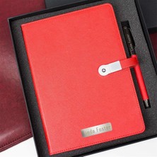 Hediye Rengi Kişiye Özel 16 Gb Hafızalı USb'li Defter Ve Kalem Seti Kırmızı