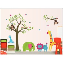 Kt Decoration Duvar Sticker Çocuk Odası Dekorasyonu Sevimli Orman Hayvanları ve Ağaç Kendinden Yapışkanlı Dekor