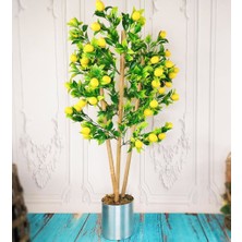 Nettenevime Yapay Ağaç Limon Ağacı Gür Yapraklı 80CM Bambu Dalında Gümüş Paslanmaz Aleminyum Saksılı