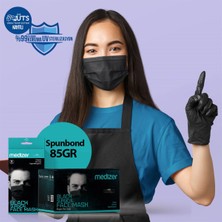 Medizer Full Ultrasonik Cerrahi Ağız Maskesi 3 Katlı Spunbond Kumaş 50 Adet Burun Telli Siyah