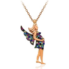 Renkli Taşlı Hamile Kadın Gümüş Kolye